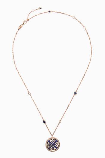 hover state of Lace Medallion Lapiz Lazuli & Diamond Necklace in 18kt Rose Gold