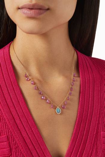 hover state of Pink Sapphire, Opal & Diamond Charm Necklace in 18kt Yellow Gold         