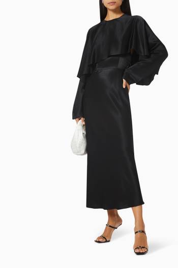 hover state of Draped Cape Dress in Satin