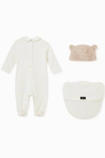 hover state of Teddy Print Pyjama, Hat and Holder, Set of Three