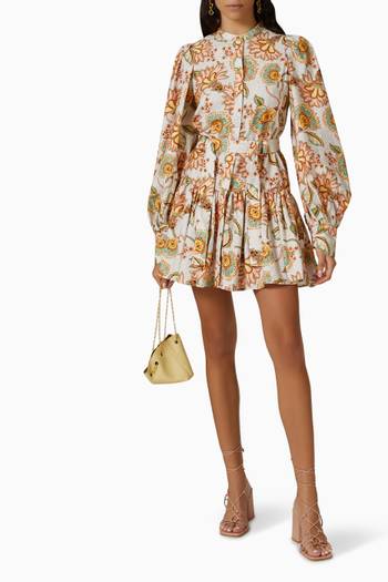 hover state of Clifford Floral-print Mini Dress in Linen-blend