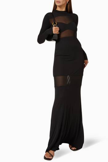 hover state of Falcon Maxi Dress in Sheer Mesh & Jersey