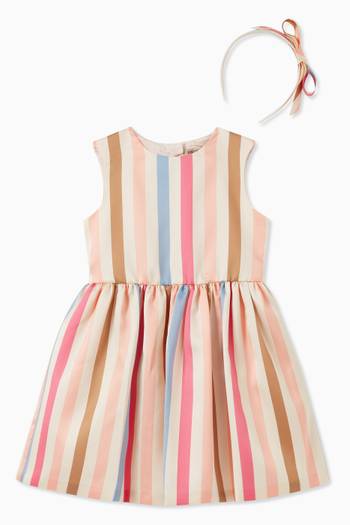 hover state of Bow Back Striped Dress in Satin Twill