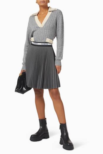 hover state of V-neck Cable-knit Sweater in Wool-blend