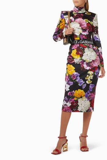 hover state of Floral-print Midi Skirt in Stretch-satin