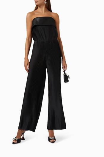 hover state of Strapless Jumpsuit in Plissé Satin