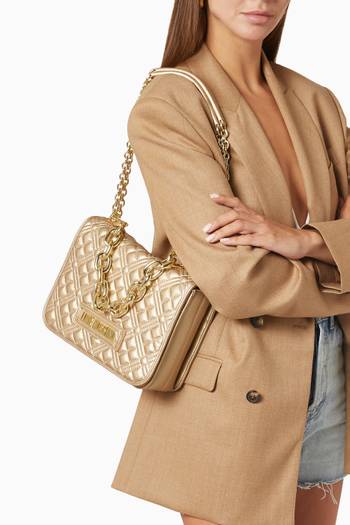 hover state of Chunky Chain Shoulder Bag in Faux Leather