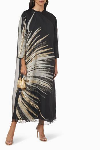 hover state of Sunrays Print Abaya Set in Organza