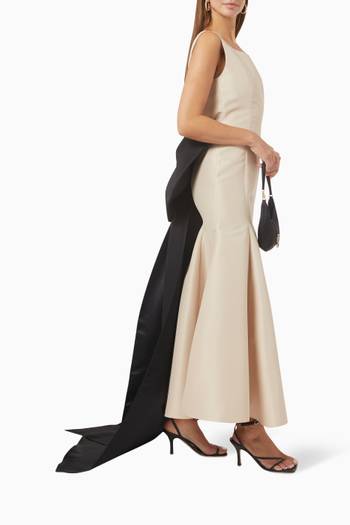 hover state of Two-tone Bow Dress in Satin