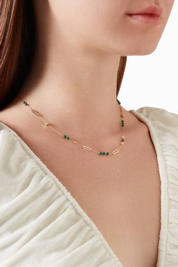 hover state of Small Paper Clip Malachite Necklace in 18kt Yellow Gold
