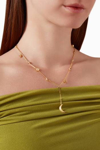 hover state of Moonphase Lariat Necklace in 14kt Gold Vermeil