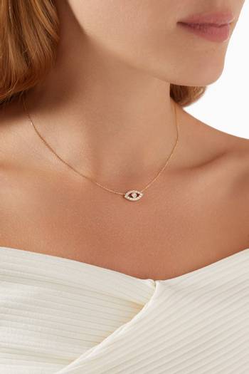 hover state of Evil Eye Diamond Pendant Necklace in 18kt Gold