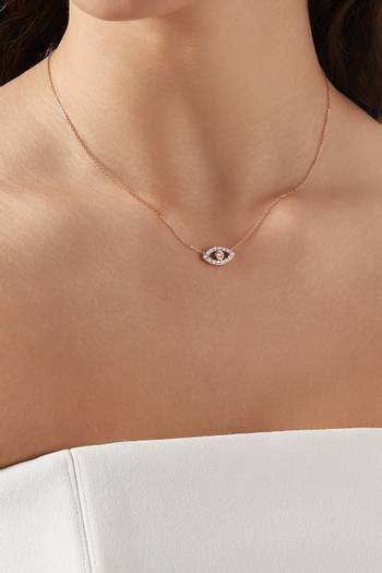 hover state of Evil Eye Diamond Pendant Necklace in 18kt Rose Gold