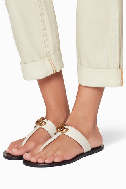 hover state of White Marmont GG Leather Sandals    