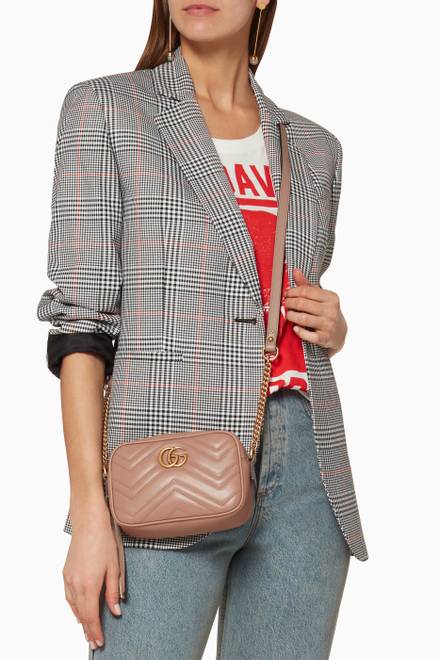 hover state of Beige Mini GG Marmont Camera Cross-Body Bag