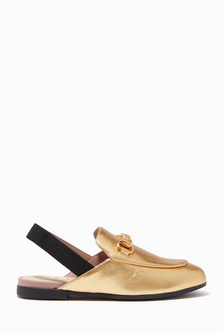 hover state of Gold Princetown Leather Slippers  