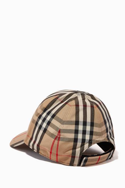 hover state of Baseball Cap in Vintage Check & Icon Stripe Cotton  