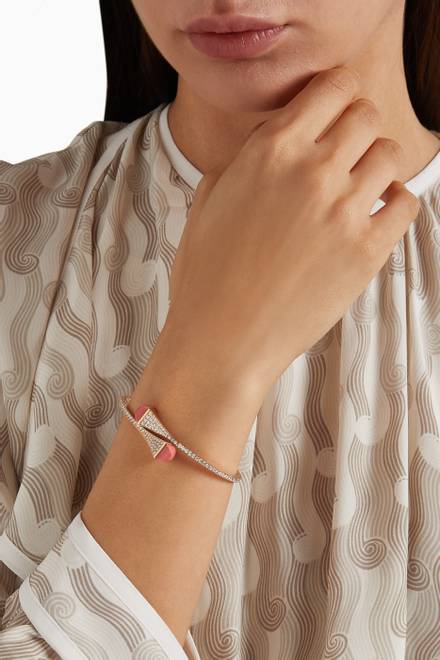 hover state of Cleo Diamond Slip-on Bracelet with Pink Coral in 18kt Rose Gold      