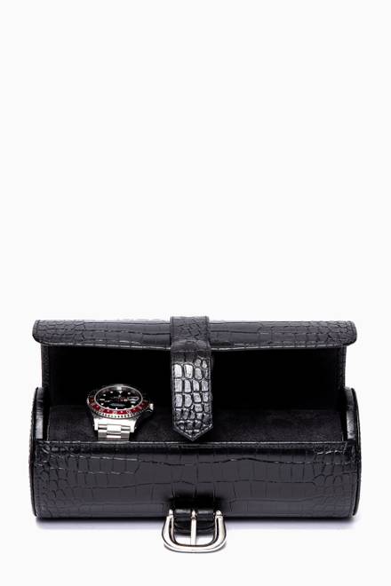 hover state of Brompton Three Watch Roll in Croc-Effect Leather  