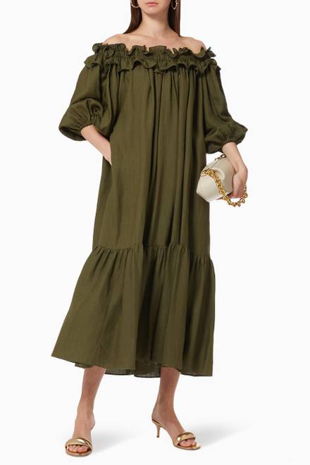 hover state of Kalina Ruffled Linen Dress