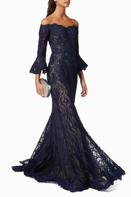 hover state of Lace Gown with Beaded Embroidery   