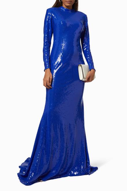 hover state of High Neck Gown with Sequin Embellishment  