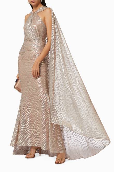 hover state of Coppelia 2 Cape Gown in Metallic Voile