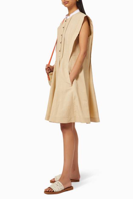 hover state of A-line Sleeveless Dress in Linen Cotton Canvas 