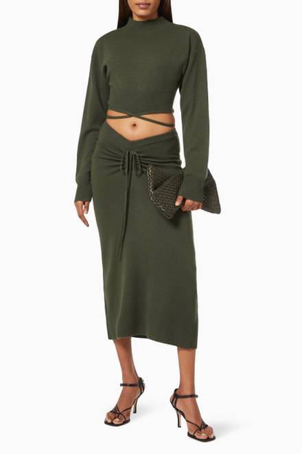 hover state of Oversize Tie Crop Top in Cashmere Wool Knit    