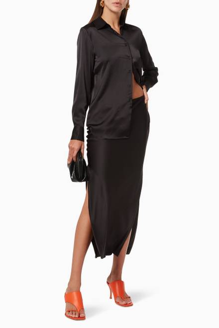 hover state of Button Up Bias Shirt Dress in Silk Satin     