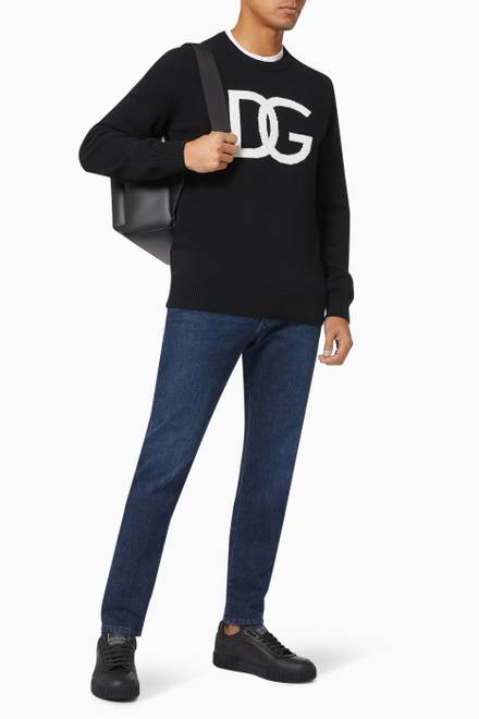 hover state of Sweater with DG Logo in Virgin Wool  