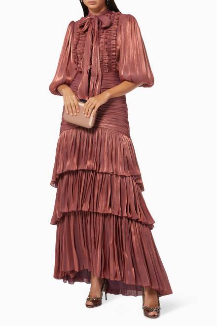 hover state of Tillie Tiered Ruched Dress in Lurex Georgette  