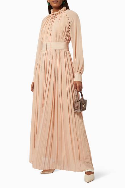 hover state of Button Pleated Dress with Belt  