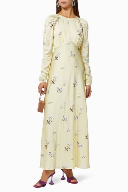 hover state of Vintage Floral Diamante Trim Maxi Dress in Viscose 