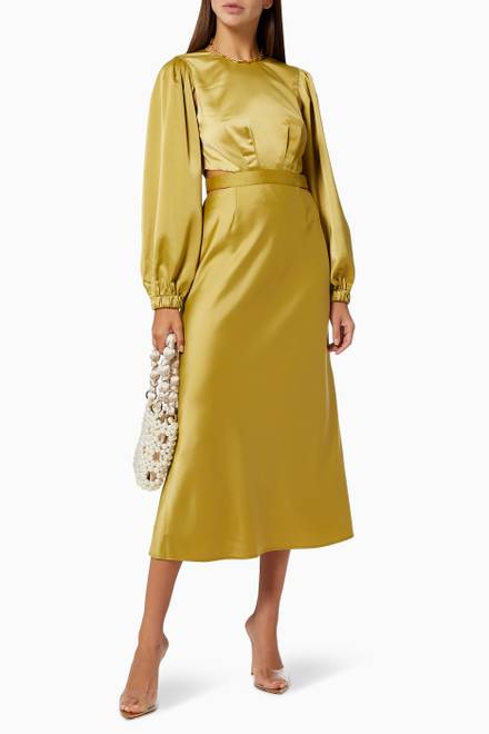 hover state of Luxuriant Sleeve Midi Dress in Satin