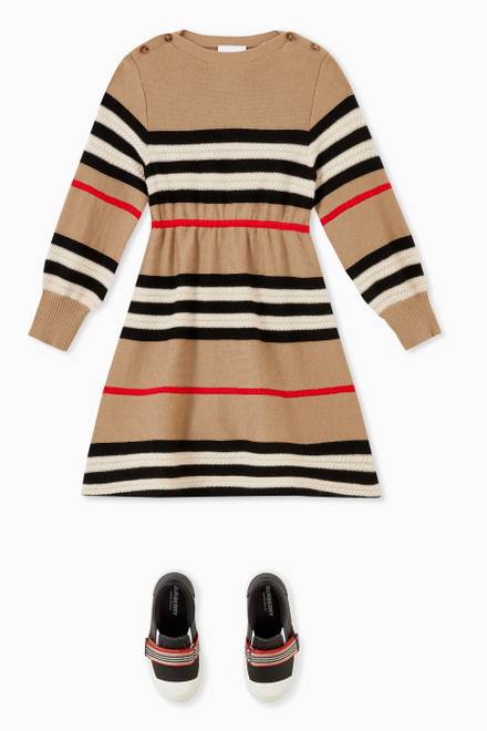 hover state of Long-sleeve Dress in Icon Stripe Wool Cashmere  
