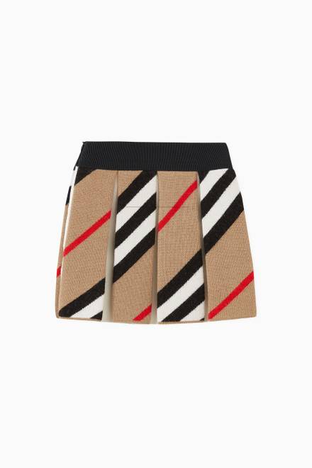 hover state of Pleated Skirt in Icon Stripe Wool Blend    