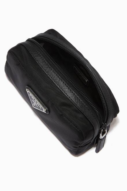 hover state of Triangle Logo Wash Bag in Re-Nylon & Saffiano Leather     