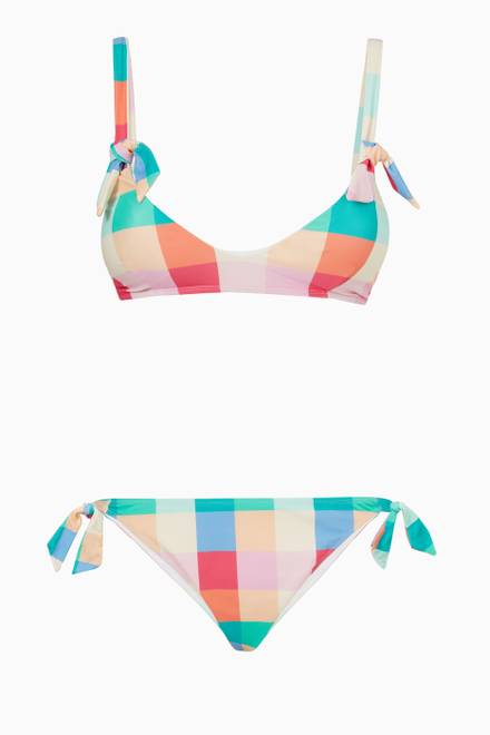 hover state of Lucia Bikini Top in Tropical Check Sustainable Nylon 