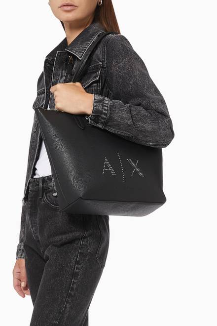 hover state of Tote Bag with A|X Stud in Faux Leather   