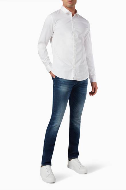 hover state of Slim Fit Shirt in Stretch Cotton Satin    