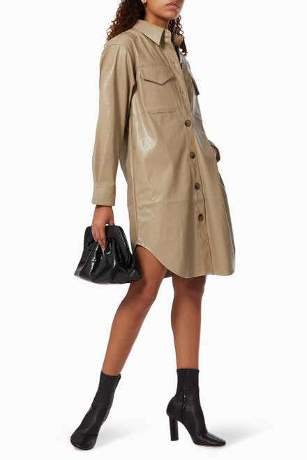 hover state of Marie Shirt Dress in Vegan Leather     