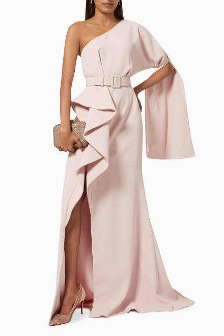 hover state of Ruffle One Shoulder Dress in Crepe