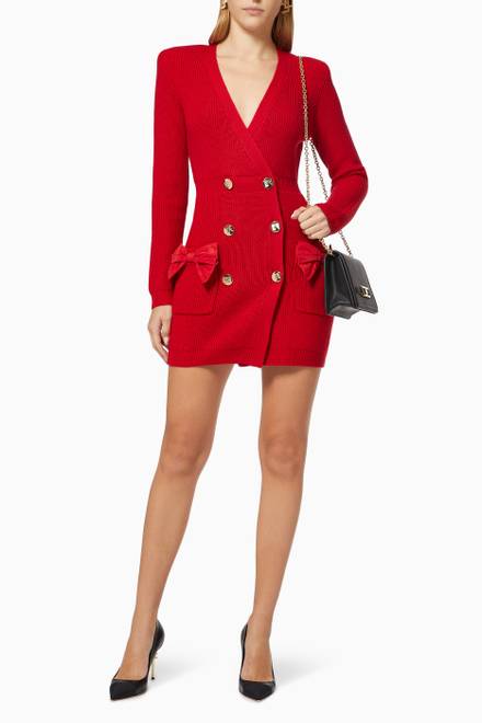 hover state of Coat Dress with Bows in Wool Rib-knit 