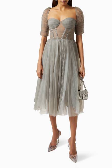 hover state of Midi Dress in Pleated Tulle  
