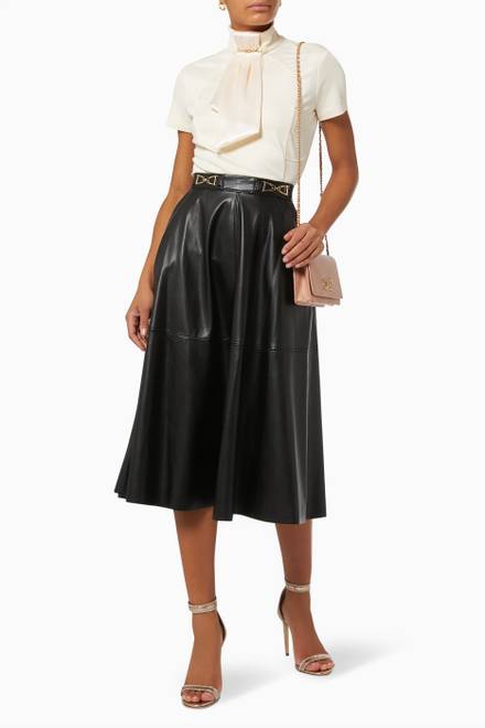 hover state of Midi Circle Skirt in Faux Leather  
