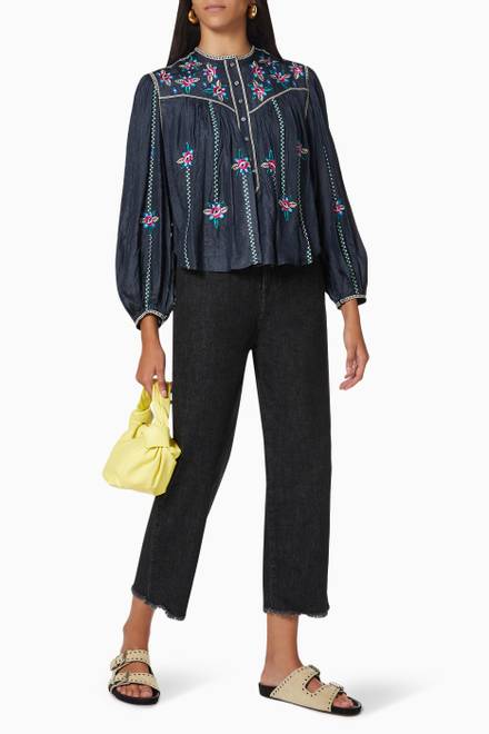 hover state of Caitlyn Floral Embroidered Blouse in Silk     