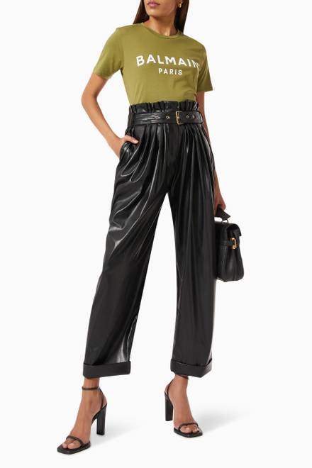 hover state of High-waisted Paperbag Pants in Leather  
