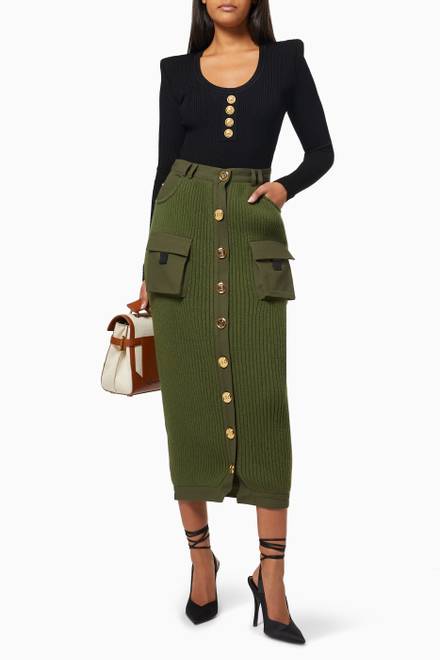hover state of Cargo Midi Skirt in Wool Knit   