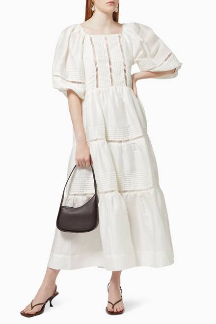 hover state of Joia Pintuck Puff Sleeve Dress in Linen